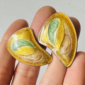 Vintage Handcrafted Post-Impressionism Enamel Painting Large Pierce Earrings